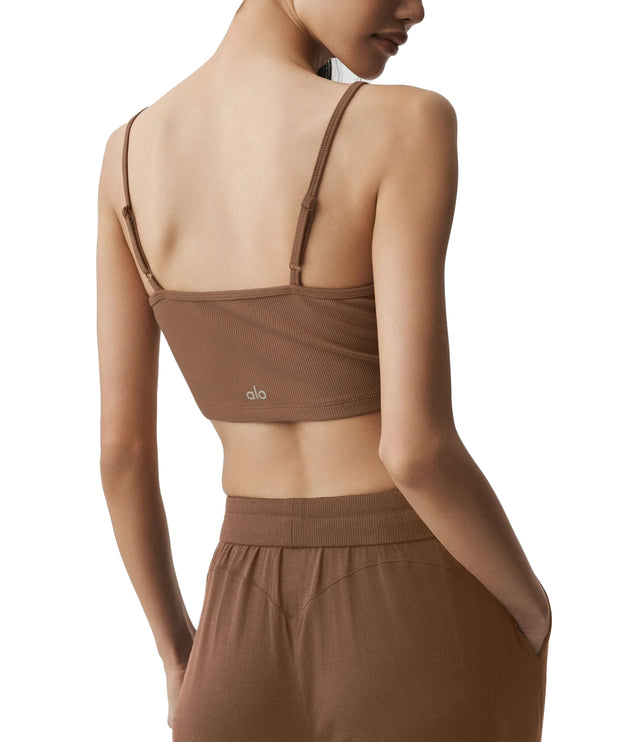 alo Women's Ribbed Delicate Lounge Tank Sun Kissed Brown