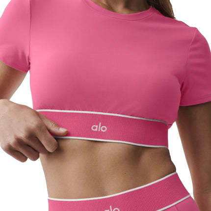 alo Women's ALO Softsculpt Amp It Up Short Sleeve Bra Paradise Pink