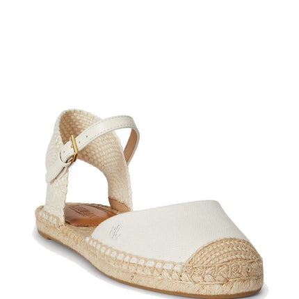 Polo Ralph Lauren Women's Robby Canvas Espadrille Flat Soft White/Navy/Red