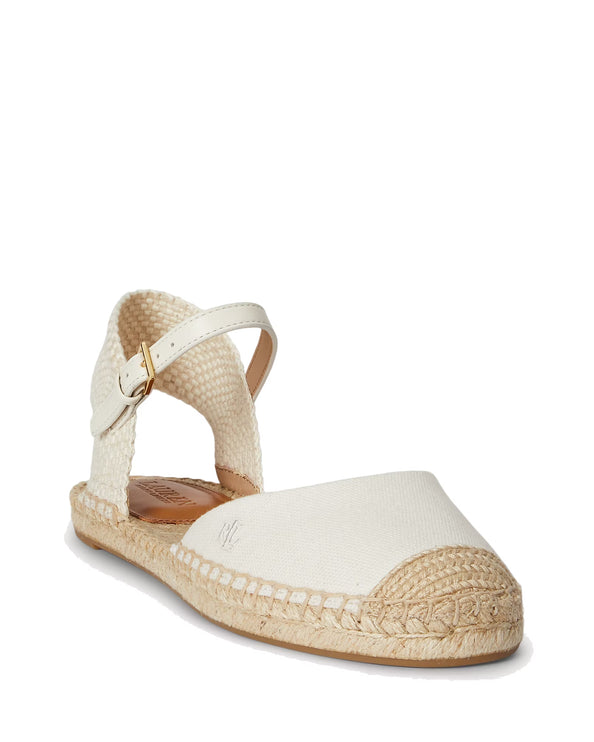 Polo Ralph Lauren Women's Robby Canvas Espadrille Flat Soft White/Navy/Red