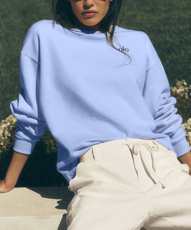 alo Women's Accolade Crew Neck Pullover Light Provence Blue
