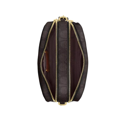 Coach Women's Mini Carey Crossbody Bag In Signature Canvas Gold/Walnut/Black