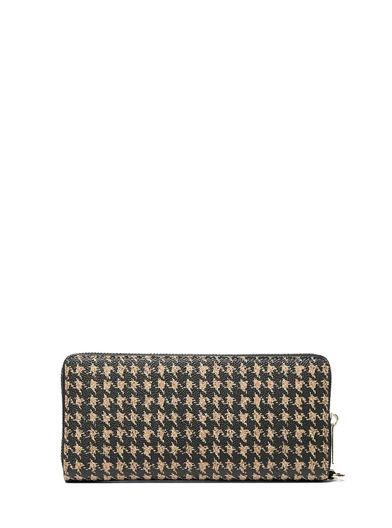 Michael Kors Women's Jet Set Travel Houndstooth Print Continental Wristlet Black/Camel