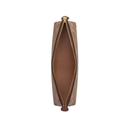 Coach Unisex Pencil Case In Signature Canvas Gold/Tan/Brown