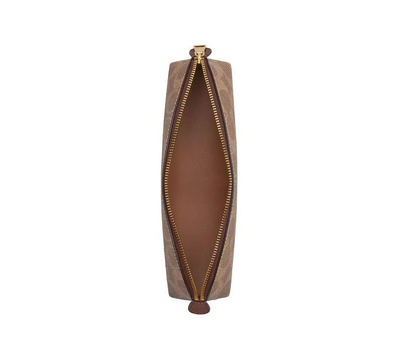 Coach Unisex Pencil Case In Signature Canvas Gold/Tan/Brown