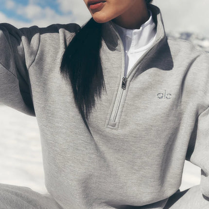 alo Women's Accolade 1/4 Zip Pullover - Athletic Heather Grey