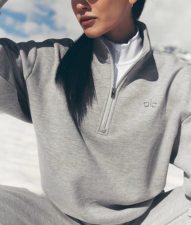 alo Women's Accolade 1/4 Zip Pullover - Athletic Heather Grey