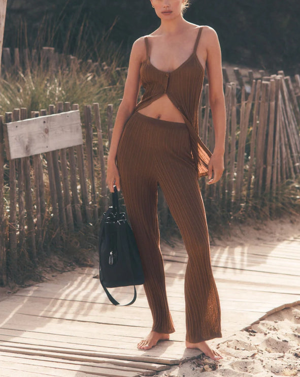alo Women's Sweater High-Waist Sunlit Straight Leg Pant Sun Kissed Brown