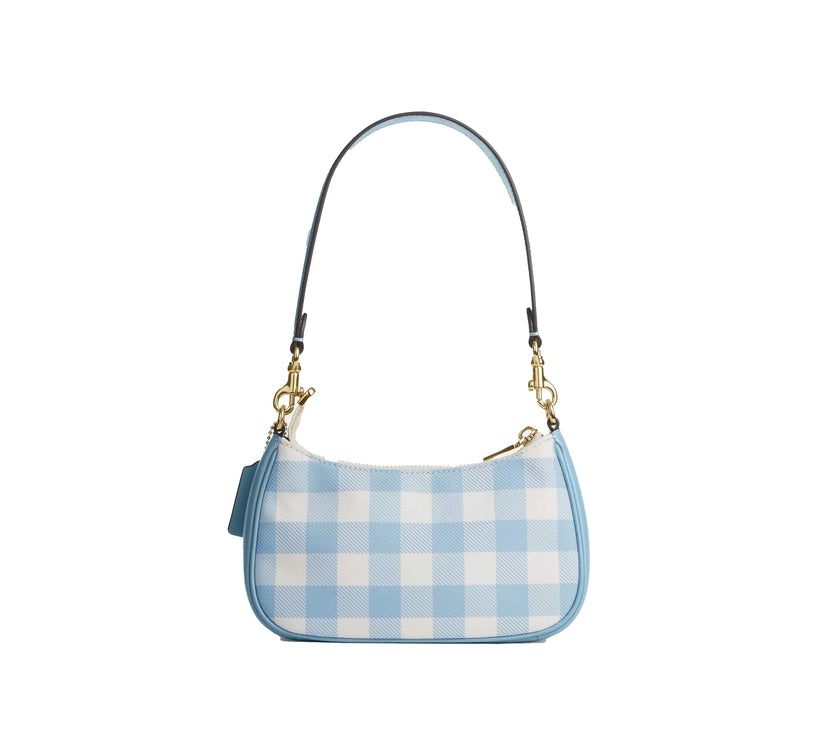 Coach Women's Teri Mini Crossbody Bag With Gingham Print And Charm Gold/Blue Multi