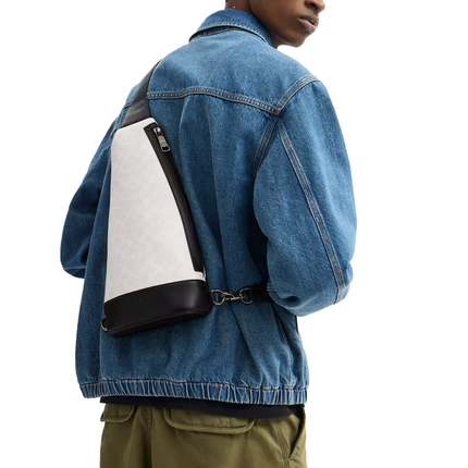 Coach Unisex Dominic Sling Pack In Signature Canvas Gunmetal/Chalk/Black