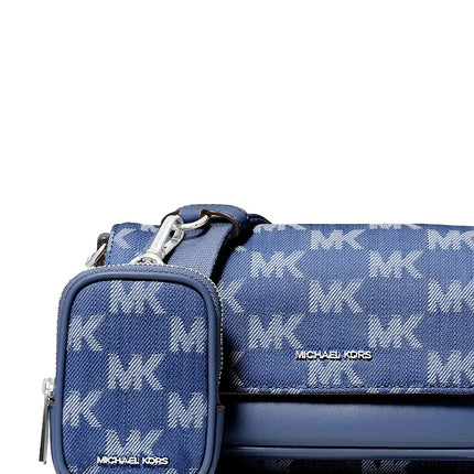 Michael Kors Women's Jet Set Travel Small Logo Jacquard Denim Crossbody Bag With Pouch Denim/Silver