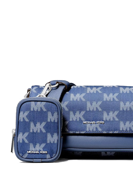Michael Kors Women's Jet Set Travel Small Logo Jacquard Denim Crossbody Bag With Pouch Denim/Silver