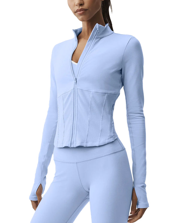 alo Women's Airbrush Corset Full Zip Jacket Light Provence Blue
