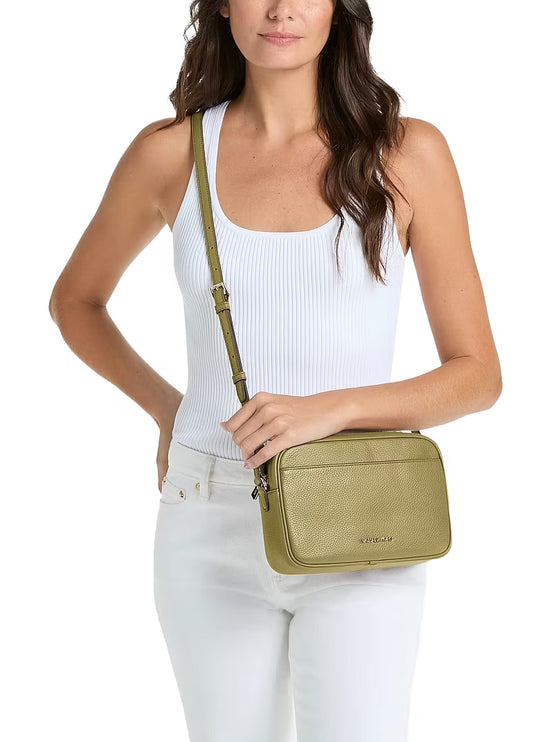 Michael Kors Women's Jet Set Large Pebbled Leather Camera Crossbody Bag Oregano/Gold