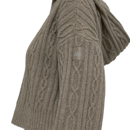 alo Women's Cable Knit Winter Bliss Hoodie Light Cocoa