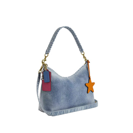 Coach Women's Laurel Shoulder Bag In Loved Denim With Charms Gold/Light Indigo