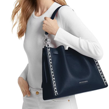 Michael Kors Women's Mina Large Chain Shoulder Bag Navy/Silver