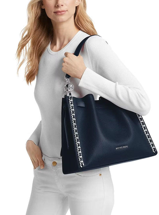 Michael Kors Women's Mina Large Chain Shoulder Bag Navy/Silver