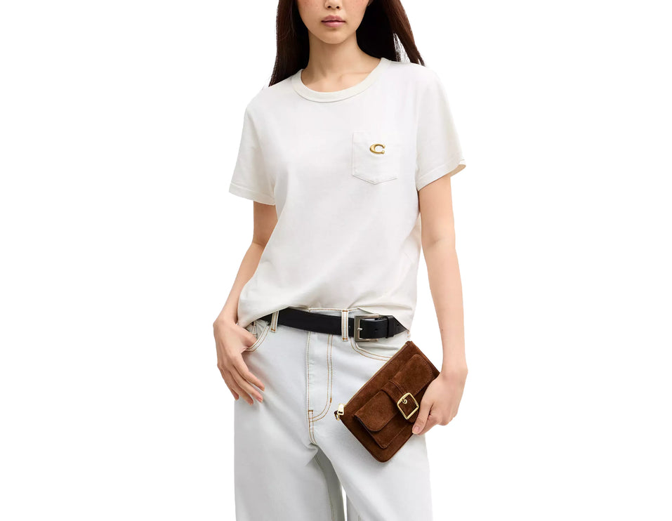 Coach Women's Ashton Wristlet Suede/Gold/Warm Brown