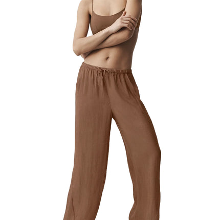 alo Women's Semi-Sheer Golden Hour High-Waist Straight Leg Pant Sun Kissed Brown