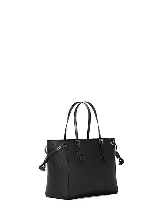 Michael Kors Women's Voyager Extra-Small Pebbled Leather Convertible Crossbody Bag Black/Silver