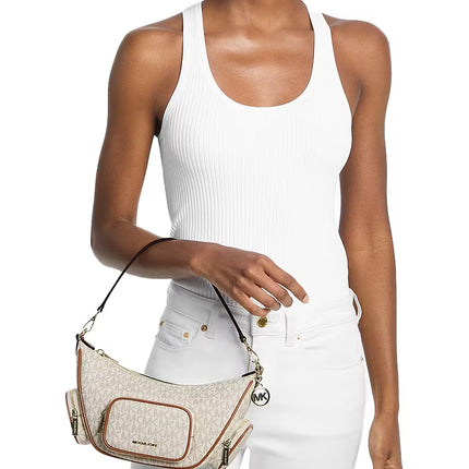Michael Kors Women's Merritt Small Signature Logo Convertible Shoulder Bag Vanilla/Gold