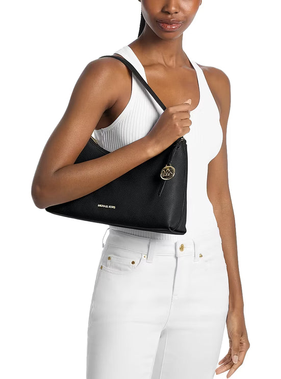 Michael Kors Women's Sammy Medium Pebbled Leather Convertible Shoulder Bag Black/Gold