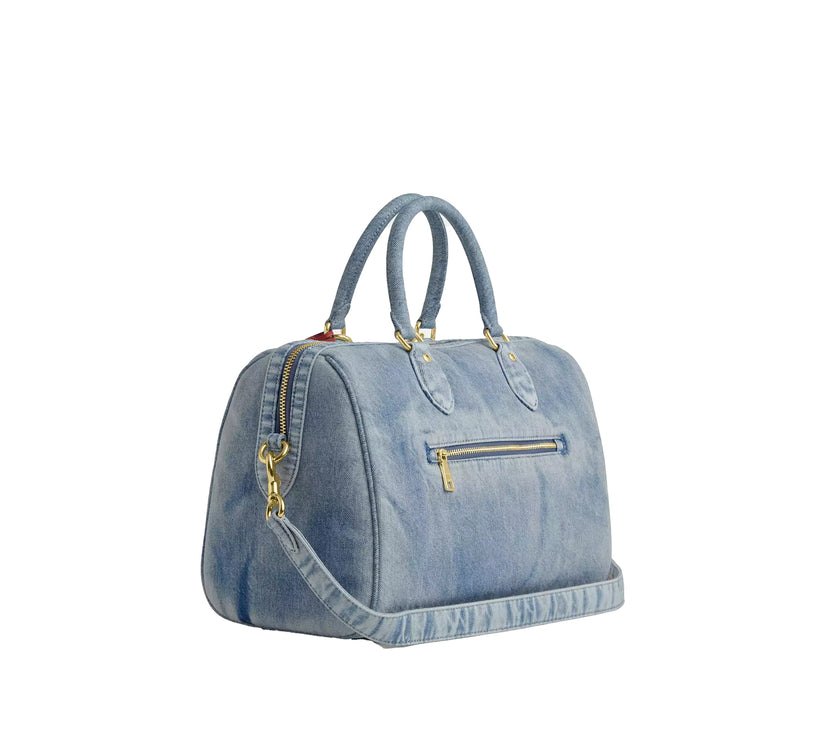 Coach Women's Rowan Large Satchel Bag In Loved Denim With Charms Gold/Light Indigo
