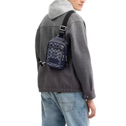 Coach Unisex Racer Sling Pack In Signature Canvas With Charms Silver/Denim Chalk