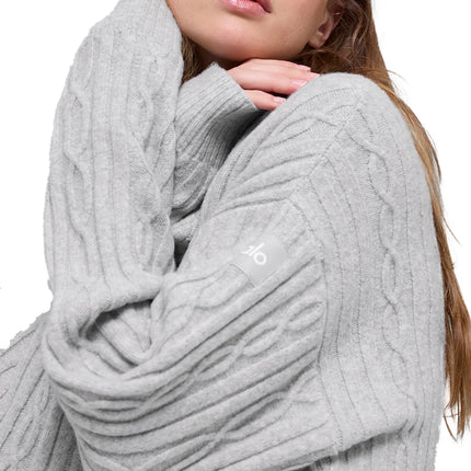 alo Women's Cable Knit Winter Bliss Cardigan Athletic Heather Grey
