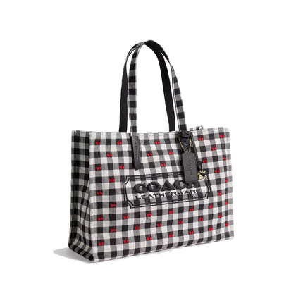 Coach Women's Tote Bag With Gingham Print Gold/Black Multi