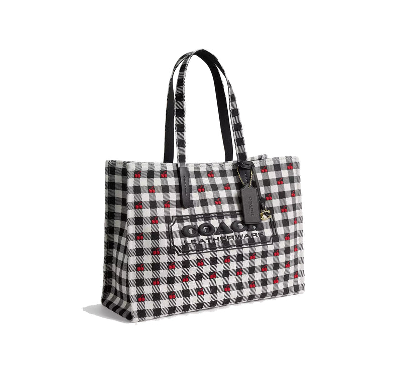Coach Women's Tote Bag With Gingham Print Gold/Black Multi