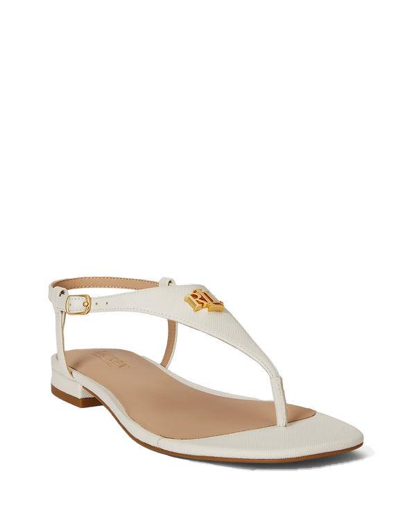 Polo Ralph Lauren Women's Everley II Crosshatch Leather Sandal Soft White