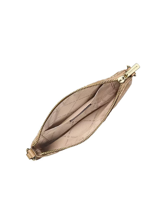 Michael Kors Women's Jet Set Travel Small Logo Jacquard Denim Wristlet Camel/Gold