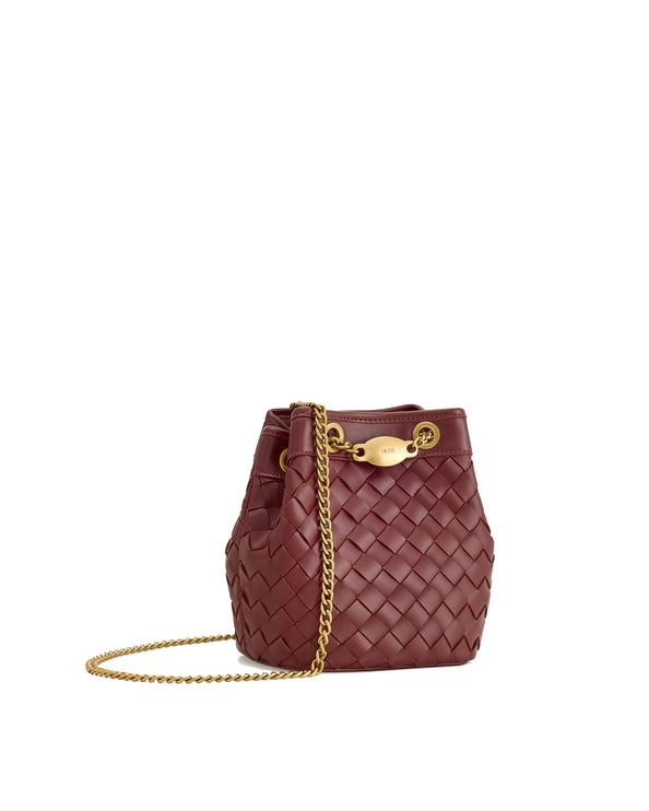 JW PEI Women's Yara Hand Woven Bucket Bag Burgundy