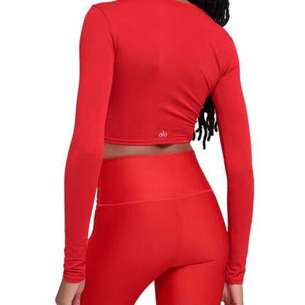 alo Women's Alosoft Crop Finesse Long Sleeve Bright Red