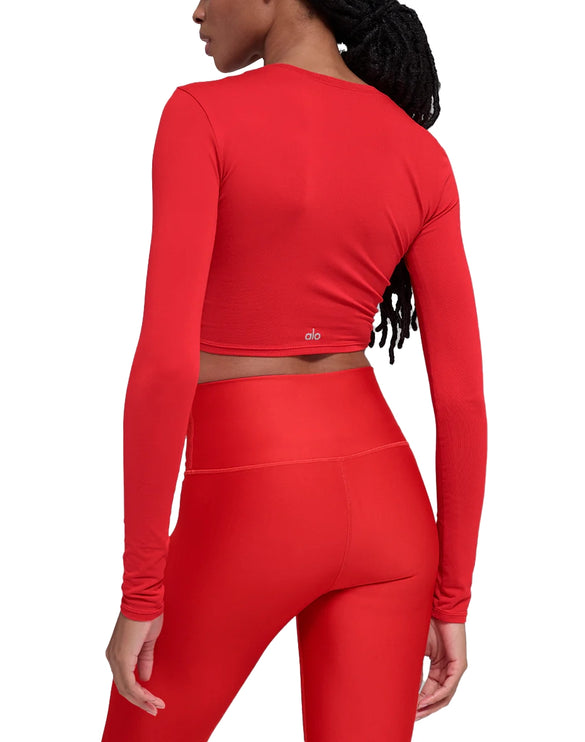 alo Women's Alosoft Crop Finesse Long Sleeve Bright Red