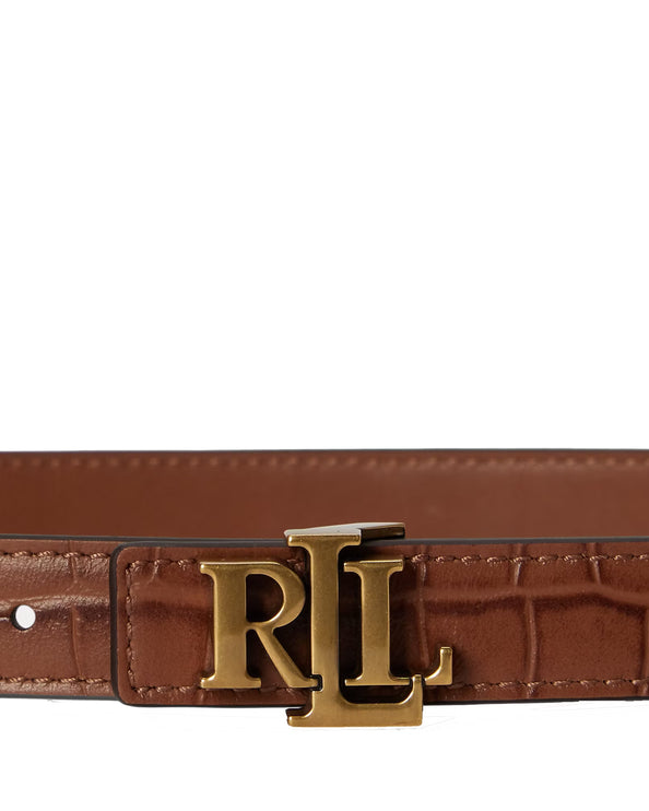 Polo Ralph Lauren Women's Logo Reversible Embossed Skinny Belt Lauren Tan