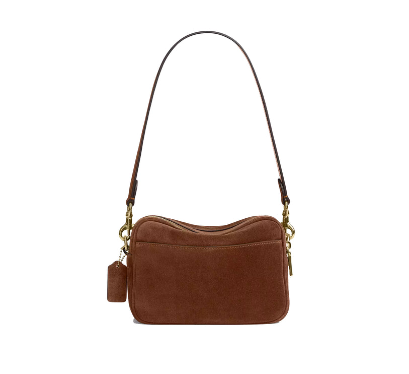 Coach Women's Mini Carey Crossbody Bag Suede/Gold/Warm Brown