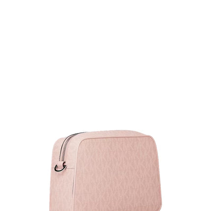 Michael Kors Women's Jet Set Small Signature Logo Camera Crossbody Bag Smokey Rose/Silver