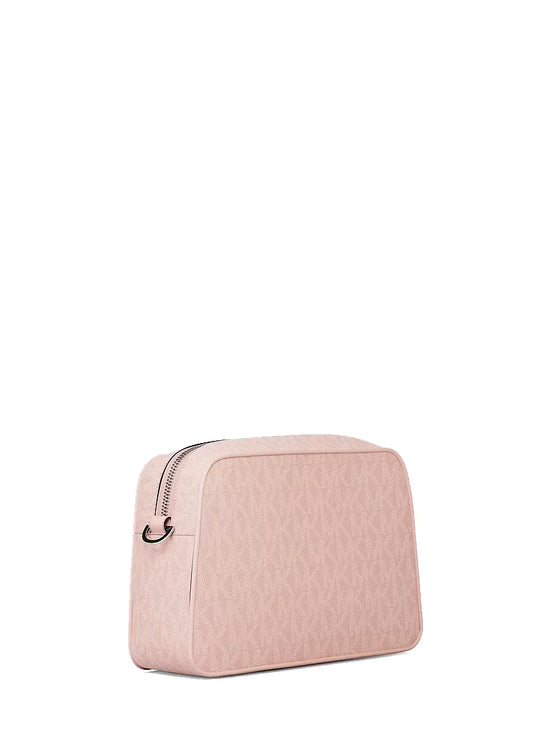 Michael Kors Women's Jet Set Small Signature Logo Camera Crossbody Bag Smokey Rose/Silver