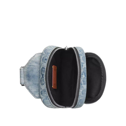 Coach Unisex Racer Sling Pack In Loved Signature Denim Silver/Light Indigo
