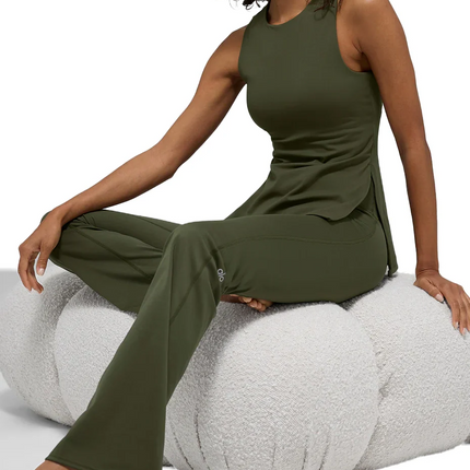 alo Women's Softsculpt Precision Full Length Bra Tank Green Olive