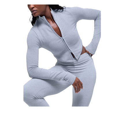 alo Women's Seamless Two Tone Rib Jacket Winter Frost Heather