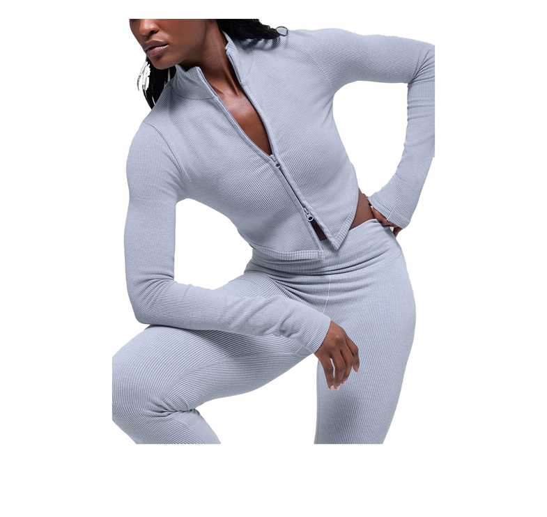 alo Women's Seamless Two Tone Rib Jacket Winter Frost Heather