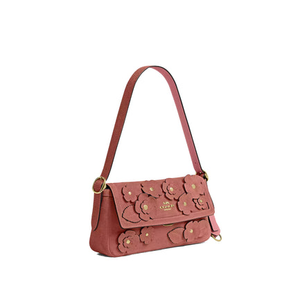 Coach Women's Etta Small Flap Shoulder Bag With Floral Applique Gold/Blush Pink
