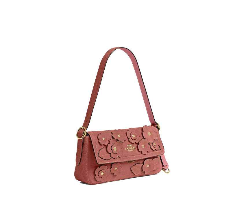 Coach Women's Etta Small Flap Shoulder Bag With Floral Applique Gold/Blush Pink