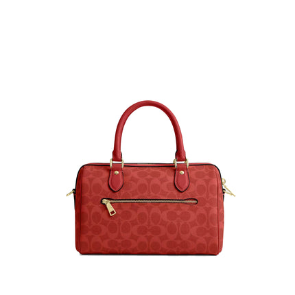 Coach Women's Rowan Satchel Bag In Signature Canvas Gold/Crimson