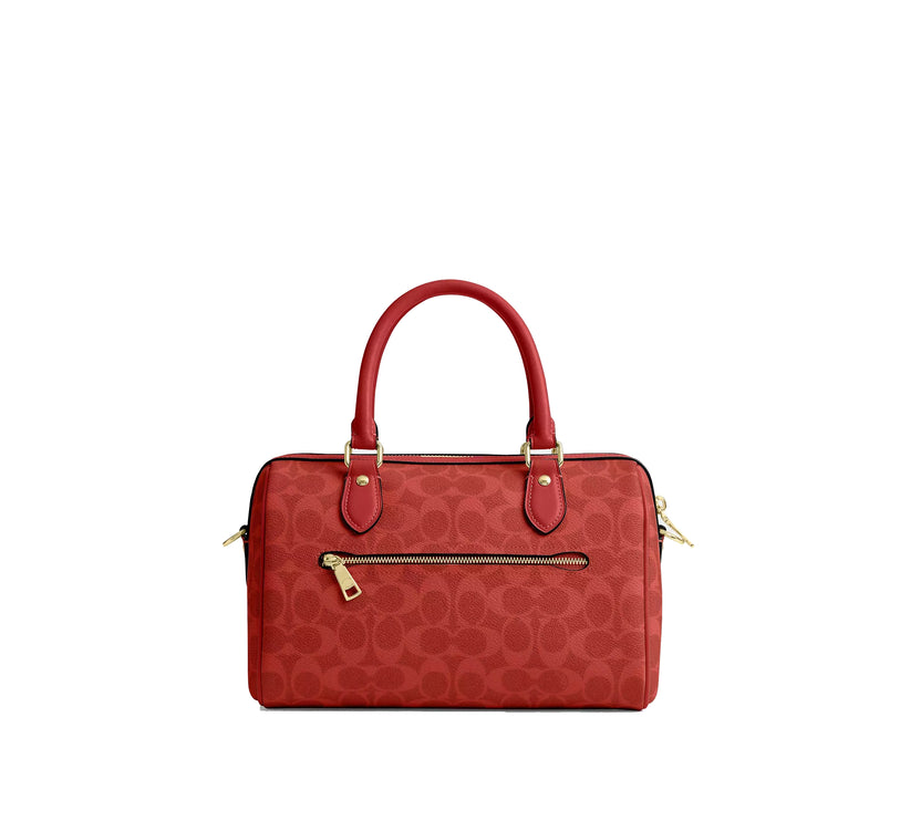 Coach Women's Rowan Satchel Bag In Signature Canvas Gold/Crimson