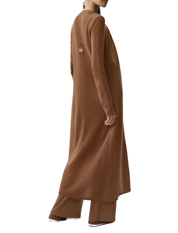 alo Women's Sheer Cashmere Long Cardigan Sun Kissed Brown